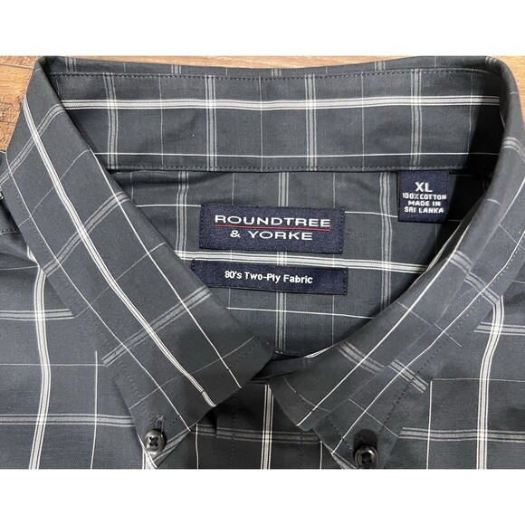 Roundtree & Yorke Button Down Shirt Mens XL Long Sleeve 80s Two-Ply Fabric, Grey - Picture 7 of 13